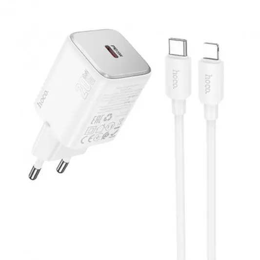 СЗУ Hoco N40 Mighty PD20W (1USB-C) + кабель Type-C to Lightning White