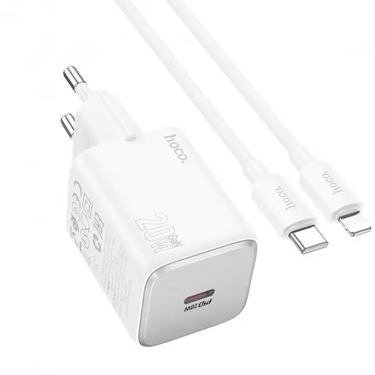 СЗУ Hoco N40 Mighty PD20W (1USB-C) + кабель Type-C to Lightning White - изображение 2