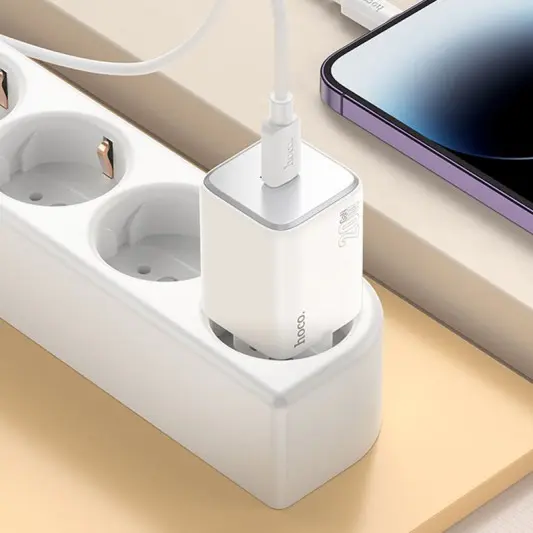 СЗУ Hoco N40 Mighty PD20W (1USB-C) + кабель Type-C to Lightning White - изображение 3