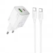 СЗУ Hoco N41 Almighty PD20W+QC3.0 (1USB-A/1C) + кабель Type-C to Type-C White
