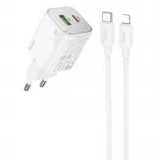 СЗУ Hoco N41 Almighty PD20W+QC3.0 (1USB-A/1C) + кабель Type-C to Lightning White