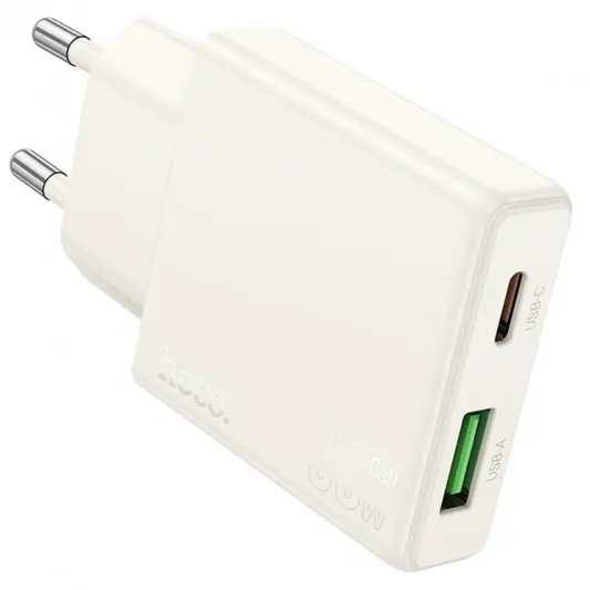 МЗП Hoco N45 Biscuit PD30W+QC3.0 (1USB-A/1C) + кабель Type-C to Lightning Moonlight white - зображення 3 