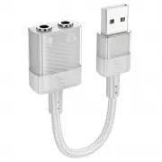 Переходник Aux Hoco LS37 Spirit 2in1 transparent external sound card USB to 3.5mm, Gray