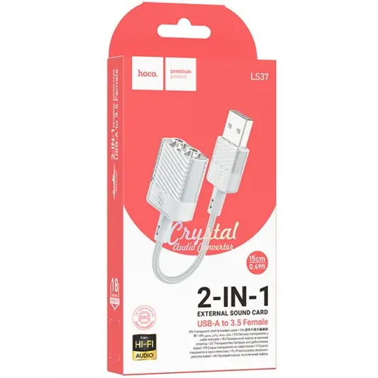 Переходник Aux Hoco LS37 Spirit 2in1 transparent external sound card USB to 3.5mm, Gray - изображение 4