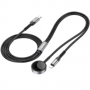Бездротова зарядка Hoco CW54 2in1 для Apple Watch + Type-C / Lightning, Black