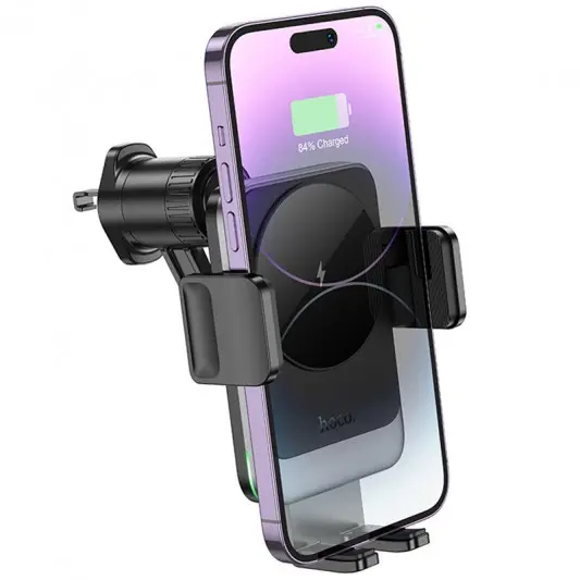 Автодержатель с БЗУ Hoco HW13 Speed (air outlet), Black / Metal gray - изображение 4