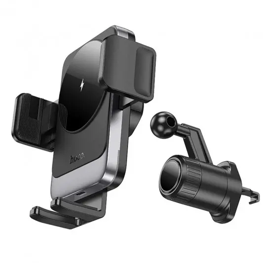 Автодержатель с БЗУ Hoco HW13 Speed (air outlet), Black / Metal gray - изображение 5
