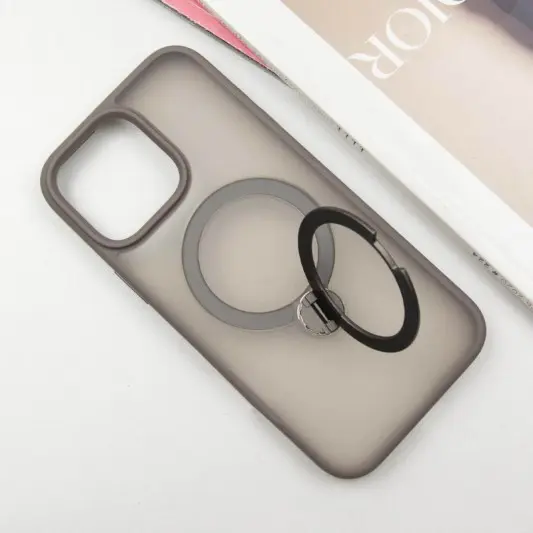 TPU+PC чехол Metal Buttons with MagSafe Colorful HQ Ring для Apple iPhone 15 Pro (6.1") Grey - изображение 2