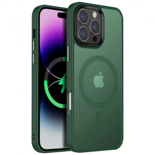 TPU+PC чохол Metal Buttons with MagSafe Colorful для Apple iPhone 16 Pro (6.3") Зелений / Dark Green