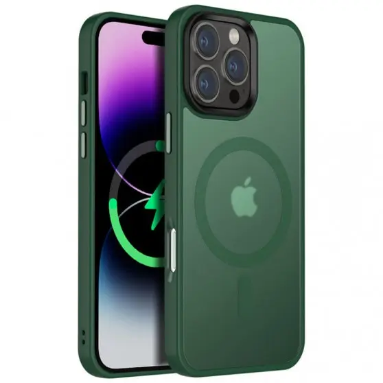 TPU+PC чехол Metal Buttons with MagSafe Colorful для Apple iPhone 16 Pro (6.3") Зеленый / Dark Green