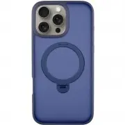 TPU+PC чехол Metal Buttons with MagSafe Colorful HQ Ring для Apple iPhone 16 Pro (6.3") Dark Blue