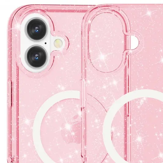 Чехол TPU Galaxy Sparkle (MagFit) для Apple iPhone 16 Plus (6.7") Pink+Glitter - изображение 2