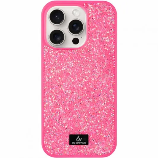 TPU чохол Bling World Rock Diamond для Apple iPhone 16 Pro (6.3") Яскраво-рожевий