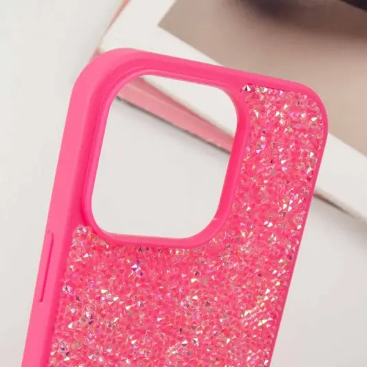 TPU чохол Bling World Rock Diamond для Apple iPhone 16 Pro (6.3") Яскраво-рожевий - зображення 4 