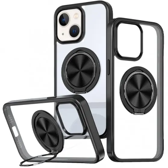 TPU+PC чохол Metal Ring with MagSafe для Apple iPhone 15 (6.1") Чорний