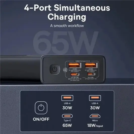 Портативное ЗУ Power Bank Baseus Star-Lord Digital Display 65W 20000 mAh (P10022906113-00) Cluster Black - изображение 5