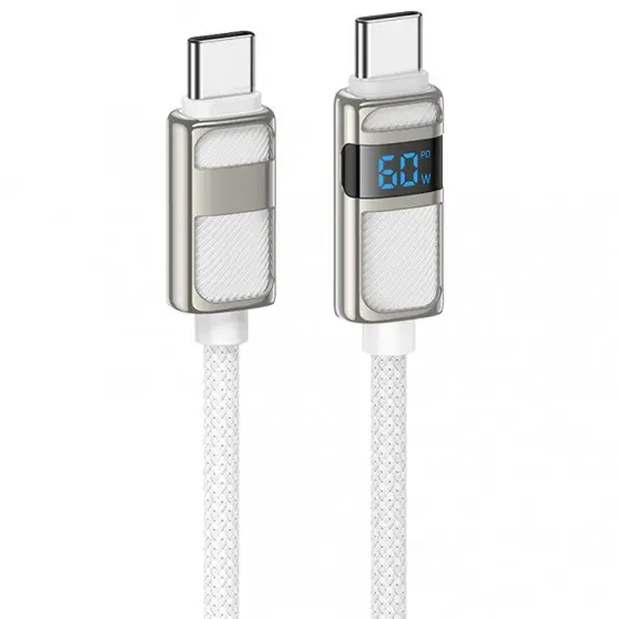 Дата кабель Hoco U137 Line with display Type-C to Type-C 60W (1.2m) White