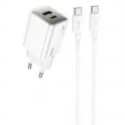 Зарядний пристрій Hoco N46 Glorious PD20W+QC3.0 (1USB-A/1C) + Type-C to Type-C, White