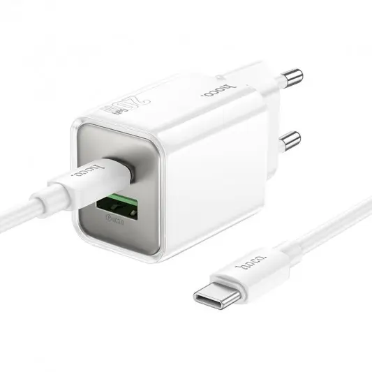 МЗП Hoco N46 Glorious PD20W+QC3.0 (1USB-A/1C) + кабель Type-C to Type-C White - зображення 1 