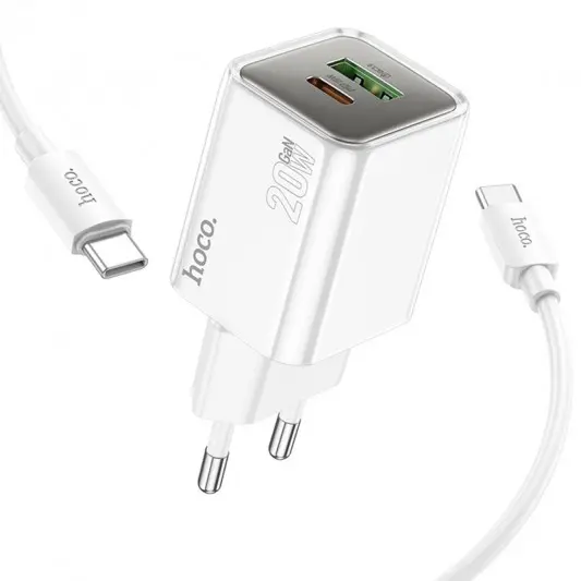 МЗП Hoco N46 Glorious PD20W+QC3.0 (1USB-A/1C) + кабель Type-C to Type-C White - зображення 2 