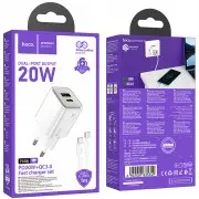 Зарядний пристрій Hoco N46 Glorious PD20W+QC3.0 (1USB-A/1C) + Type-C to Type-C, White
