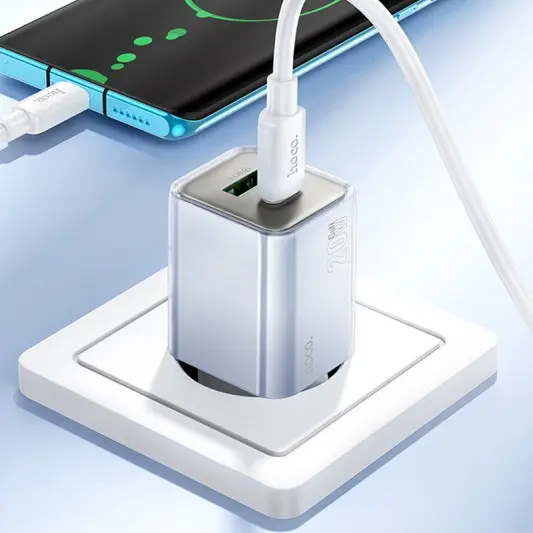 МЗП Hoco N46 Glorious PD20W+QC3.0 (1USB-A/1C) + кабель Type-C to Type-C Blue - зображення 4 