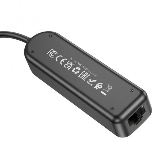 Переходник Borofone DH6 Erudite 4in1 100 Mbps Ethernet (USB to USB2.0*3+RJ45) (1.2m), Black - изображение 3