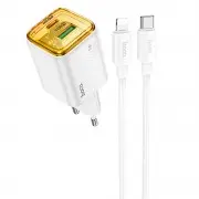 СЗУ Hoco N53 Monsoon PD30W+QC3.0 (1USB-A/1C) + кабель Type-C to Lightning White