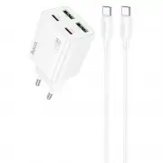 СЗУ Hoco N55 Fundador PD20W four-port (2USB-A/2C) + кабель Type-C to Type-C White