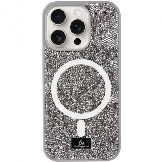 TPU чохол Bling World Rock Diamond with MagSafe для Apple iPhone 16 Pro Max (6.9") Grey