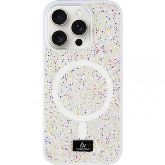 TPU чохол Bling World Rock Diamond with MagSafe для Apple iPhone 16 Pro (6.3") White