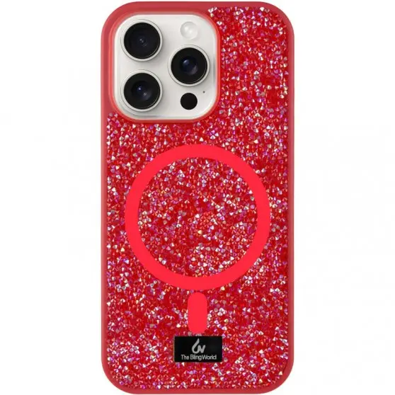 TPU чохол Bling World Rock Diamond with MagSafe для Apple iPhone 16 Pro (6.3") Red