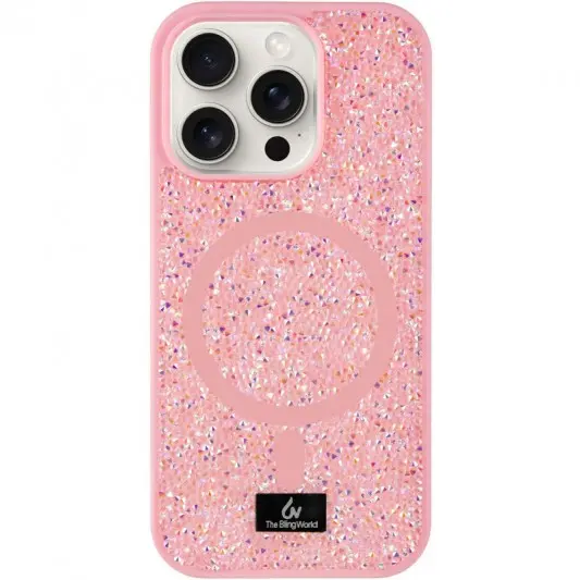 TPU чехол Bling World Rock Diamond with MagSafe для Apple iPhone 16 Pro (6.3") Pink