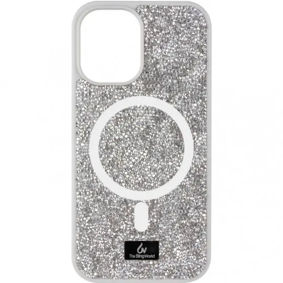 TPU чехол Bling World Rock Diamond with MagSafe для Apple iPhone 13 (6.1") Silver