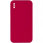 Silicone Case Square Full Camera Protective (AA) NOLOGO для Apple iPhone XS Max (6.5") Червоний / Rose Red