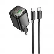 СЗУ Hoco N53 Monsoon PD30W+QC3.0 (1USB-A/1C) + кабель Type-C to Lightning Black