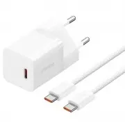 МЗП Baseus GaN5 Fast Charger (mini) 30W (1USB-C) + кабель Type-C to Type-C (P10110902) Moon White