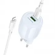 СЗУ Borofone BA94A Lustrous PD30W+QC3.0 (1USB-A/1C) + кабель Type-C to Lightning Blue