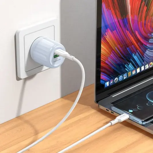 СЗУ Borofone BA94A Lustrous PD30W+QC3.0 (1USB-A/1C) + кабель Type-C to Lightning Blue - изображение 2