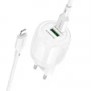 МЗП Borofone BA93A Lustrous PD20W+QC3.0 (1USB-A/1C) + кабель Type-C to Lightning White