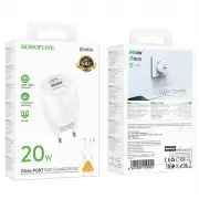 МЗП Borofone BA93A Lustrous PD20W+QC3.0 (1USB-A/1C) + кабель Type-C to Lightning White