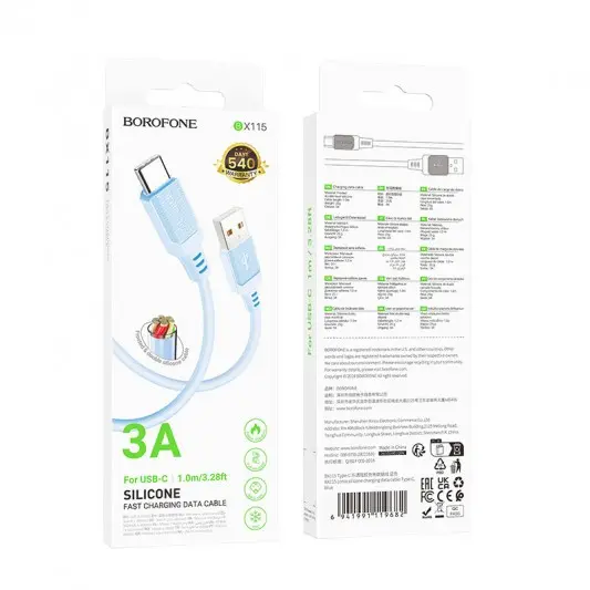 Дата кабель Borofone BX115 Lotto USB to Type-C 3A (1m) Blue - зображення 5 