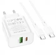 МЗП Borofone BA88A Navy PD20W+QC3.0 (1USB-A/1C) + кабель Type-C to Type-C White