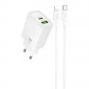 СЗУ Hoco N61 Gentle PD20W+QC3.0 (1USB-A/1C) + кабель Type-C to Lightning White