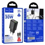 СЗУ Hoco N63 Gentle PD30W+QC3.0 (1USB-A/1C) + кабель Type-C to Lightning Black