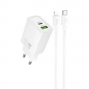СЗУ Hoco N63 Gentle PD30W+QC3.0 (1USB-A/1C) + кабель Type-C to Lightning White