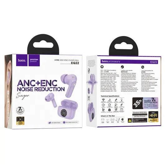 Беспроводные TWS наушники Hoco EQ22 Singer ANC+ENC Taro Purple - изображение 1