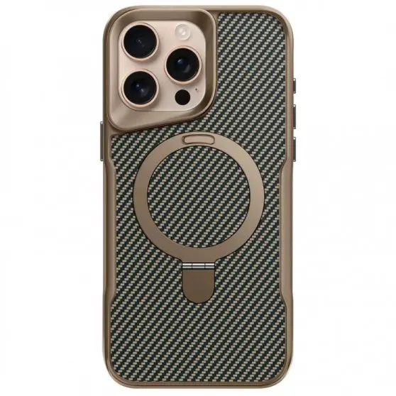 TPU+PC чохол Metal Buttons with MagSafe Carbon Ring для Apple iPhone 16 Pro (6.3") Золотий
