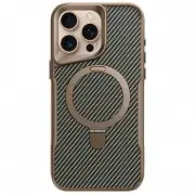TPU+PC чехол Metal Buttons with MagSafe Carbon Ring для Apple iPhone 16 Pro Max (6.9") Золотой