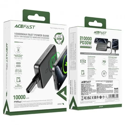 Портативний ЗП Power Bank Acefast M10 PD30W з БЗП 10000 mAh Black - зображення 1 
